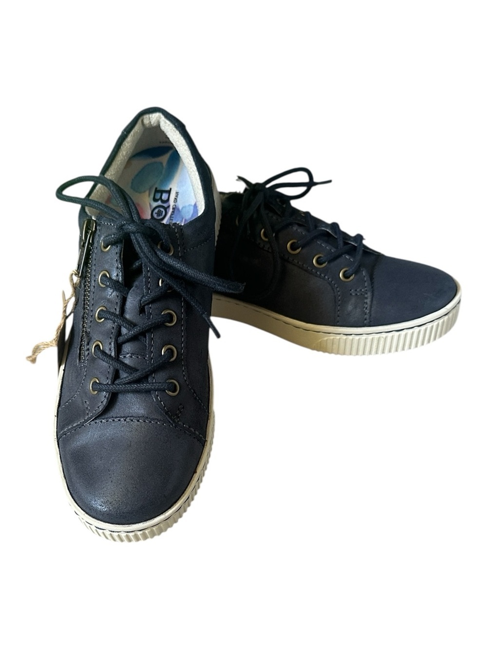 Born Navy Leather Side Zip Lace Up Comfort Sneakers Womens 6M